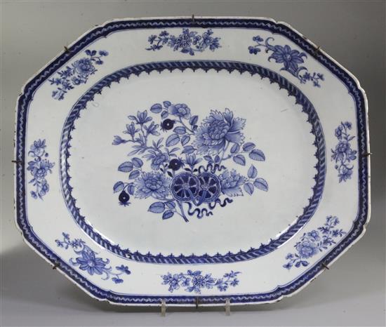 A pair of Chinese export blue and white canted rectangular meat platters, Qianlong period, length 45cm